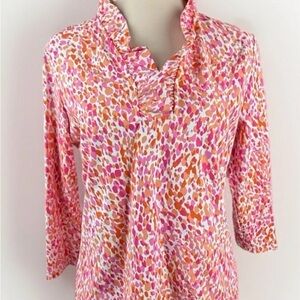 J. McLaughlin Pink and Orange Abstract Blouse